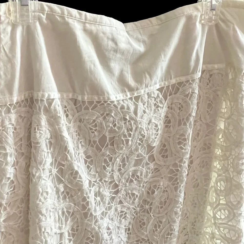 Apt. 9‎ boho white cotton straight skirt with eyelet lace overlay women’s size 8